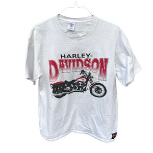 Vintage 90s Harley Davidson Motorcycle White Shirt XXL Single Stitch USA Eagle